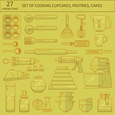 Fırın mutfak düz Icons set