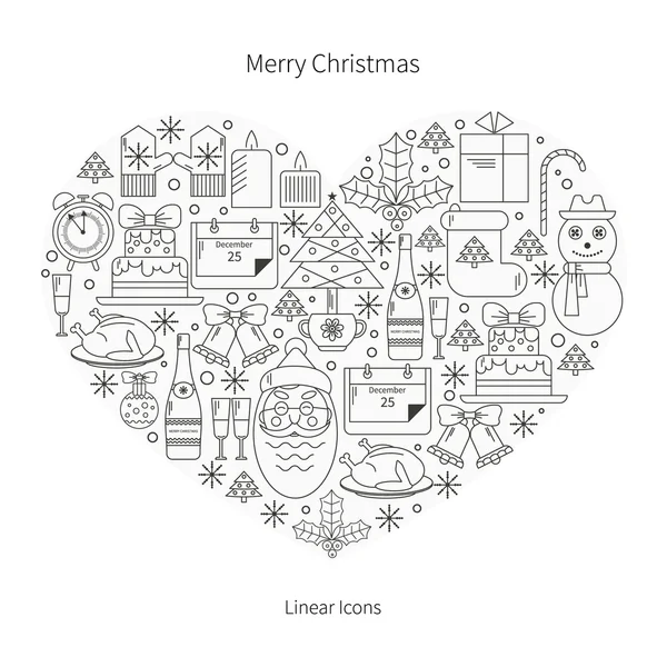 Christmas çizgi simgeleri kalp şeklinde.