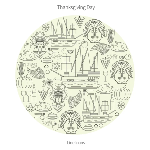 Линейные иконы на День благодарения — стоковый вектор