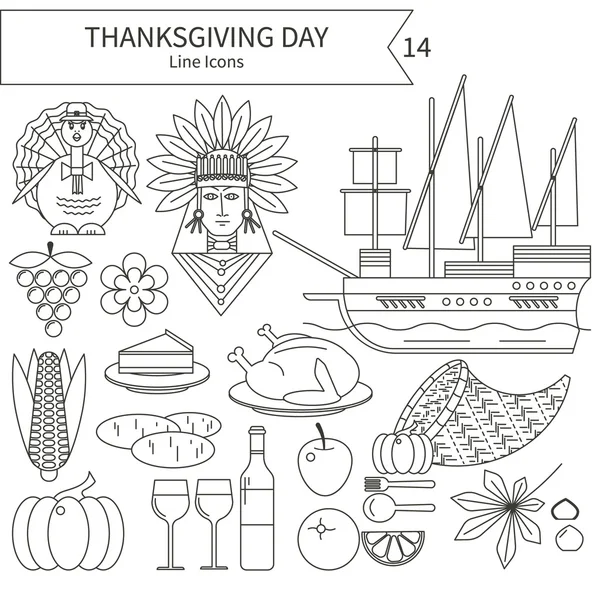 Линейные иллюстрации к Дню благодарения — стоковый вектор