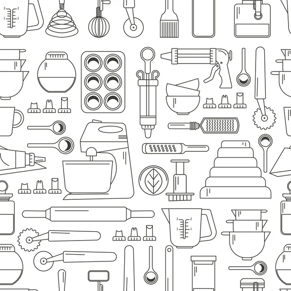 Iconos de cocina de patrón sin costuras — Vector de stock