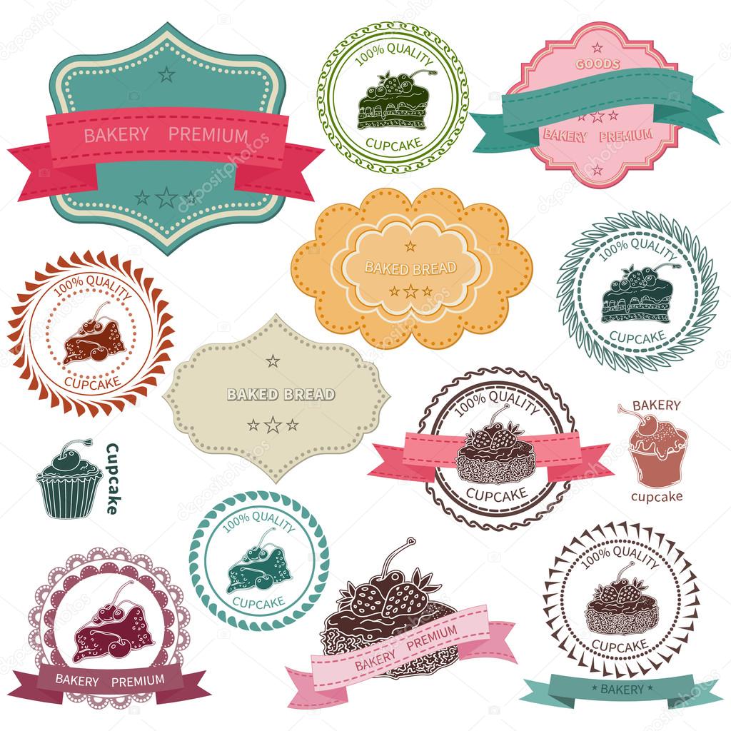 Set of vintage bakery badges