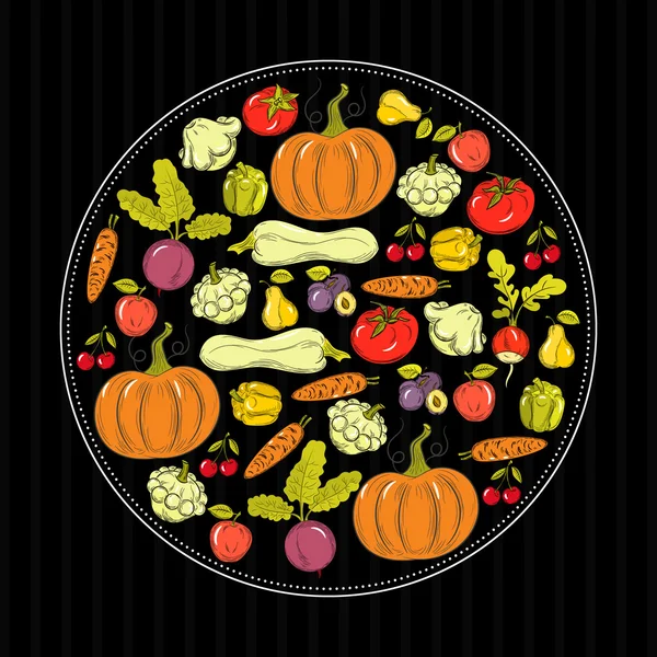 Concepto con frutas planas, verduras . — Vector de stock