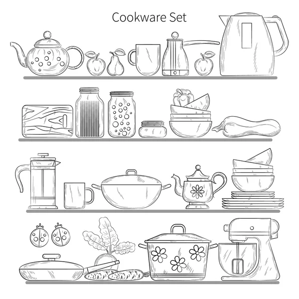 Set of drawn kitchenware — Stock Vector