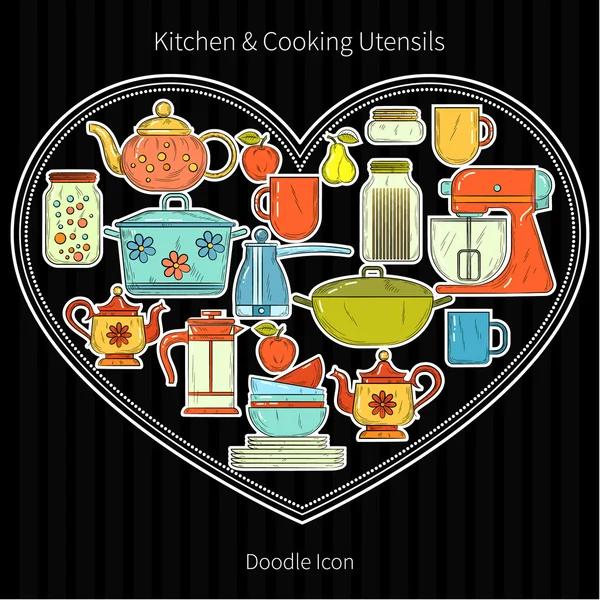Kitchen utensils in  form of heart — Stock Vector