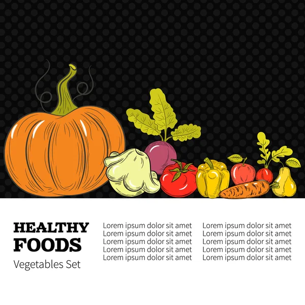 Concepto con frutas planas, verduras . — Vector de stock