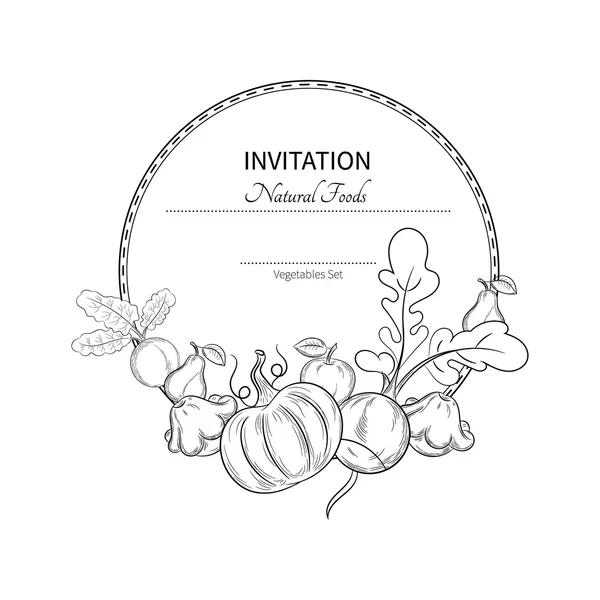 Vintage invitation vegetables in circle — Stock Vector