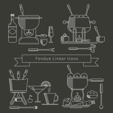 Fondü doğrusal Icons set.