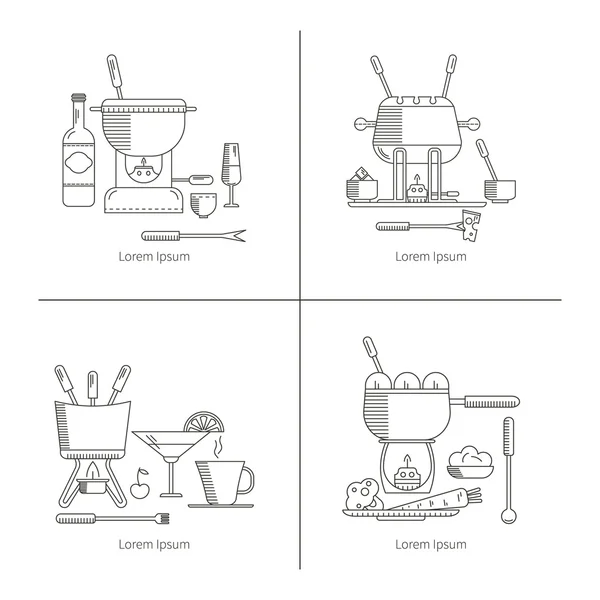 Lineare Fondue-Symbole gesetzt — Stockvektor