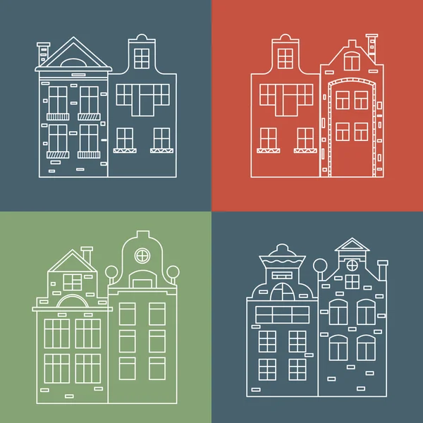 Set of linear houses — Stock Vector