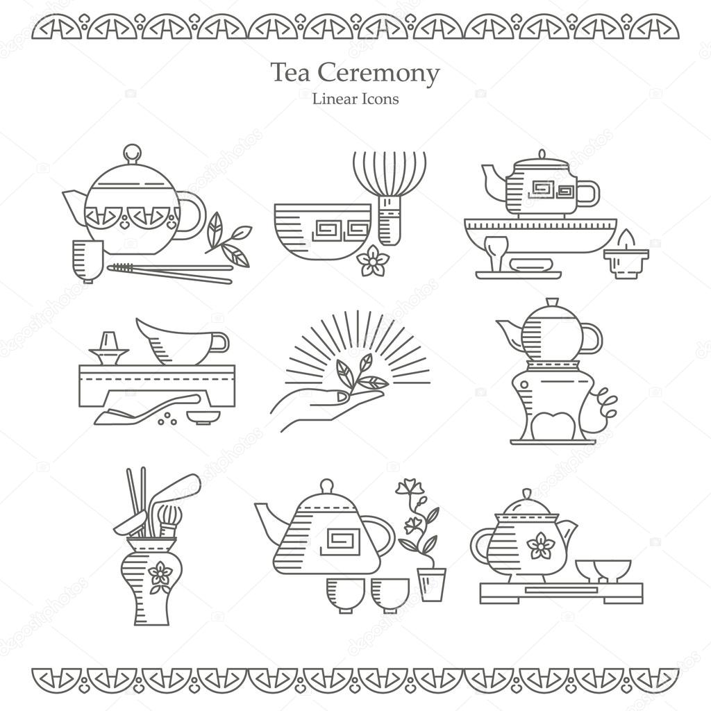 Tea ceremony linear icons