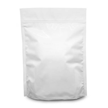 Beyaz arkaplanda izole edilmiş kopyalama alanı olan boş beyaz plastik çanta çantası.