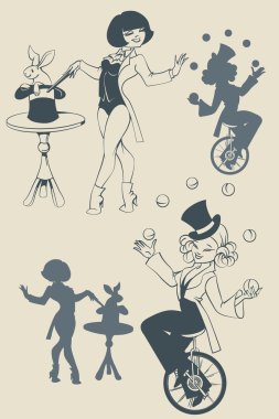 Pinup equilibrist hokkabazlık topları ve illüzyonist