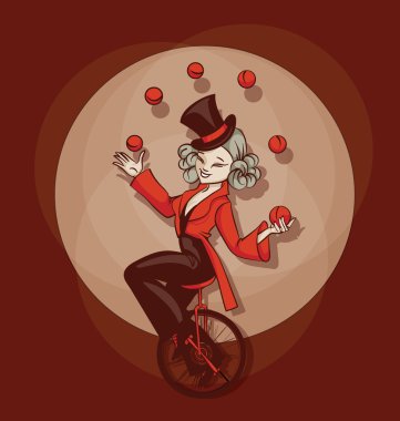 Pinup cute cartoon aquilibrist juggling balls clipart