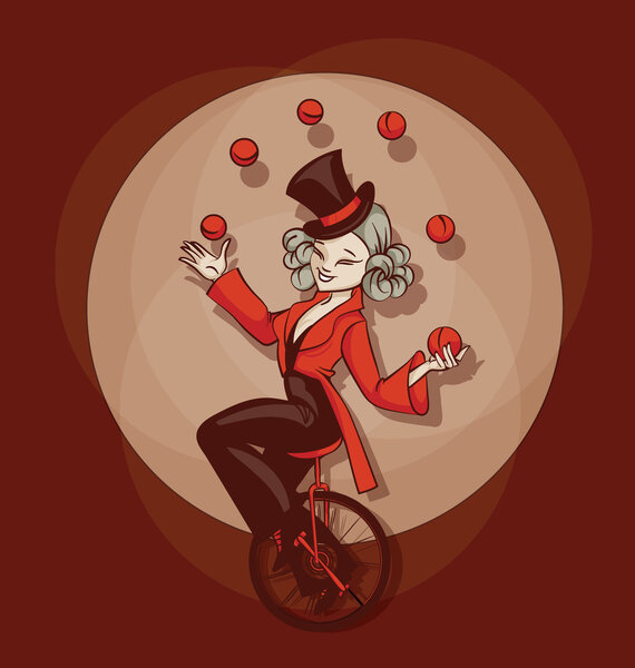 Pinup cute cartoon aquilibrist juggling balls
