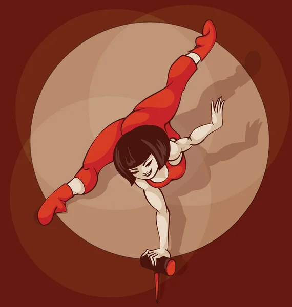 Artista de circo Pinup. silueta, tinta. Equilibrio — Vector de stock