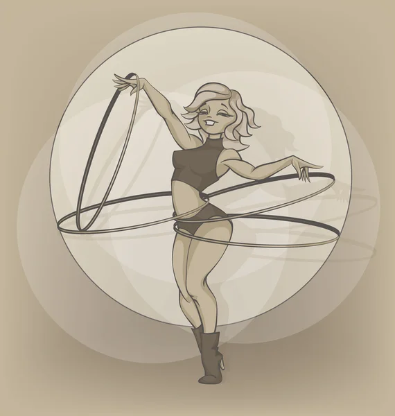 Pinup cirkusartist. Silhouette, inkpen. Hooper — Stock vektor