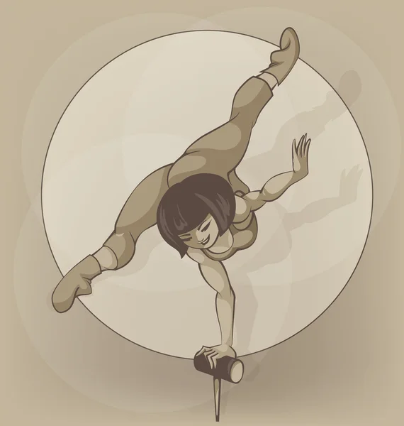 Pinup circus kunstenaar. silhouet, inkpen. Balancing — Stockvector