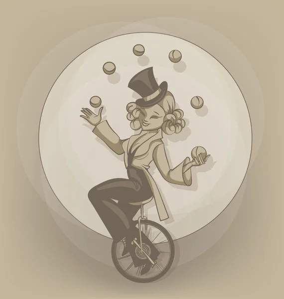 Pinup equilibrist juggling balls — Stock Vector