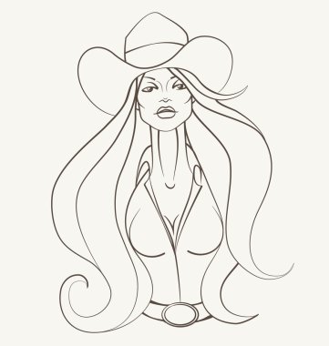 Akan ile genç ve güzel cowgirl kadın saç