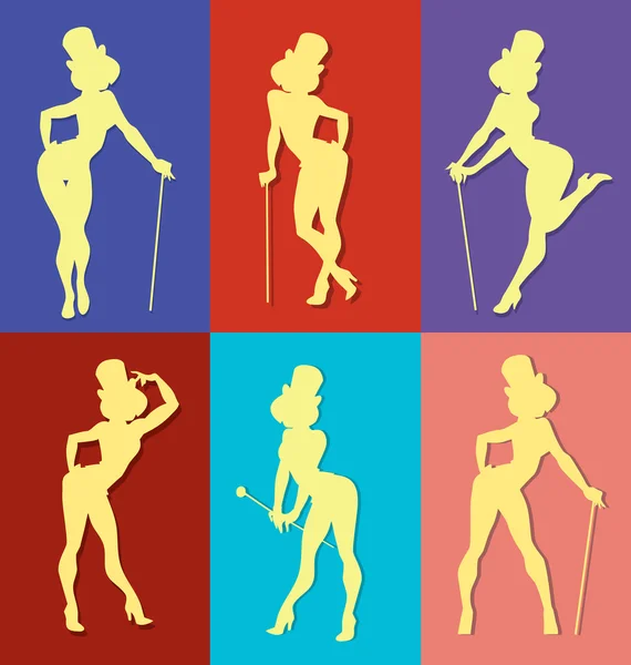 Pin up silhouette de style de show girl — Image vectorielle