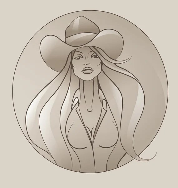 Cowgirl, áramló haj — Stock Vector