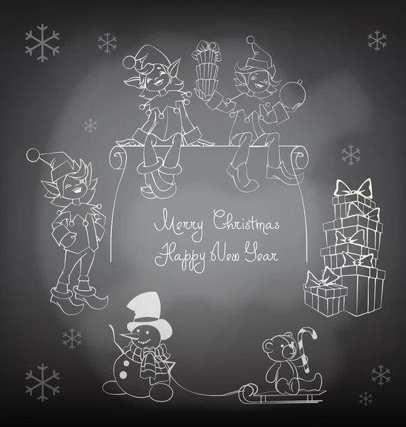Joulun Santa Elf suunnittelu liitu musta lauta — vektorikuva
