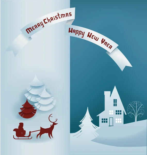 Christmas design night village banner lettering — Stock Vector