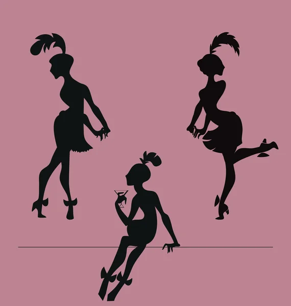 Silhouet van roaring 20s flappers meisje — Stockvector