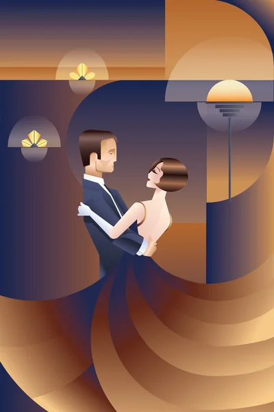 Pareja bailarina Art Deco póster de estilo geométrico — Vector de stock