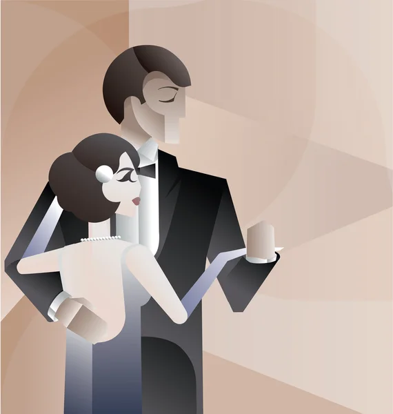 Çift Art Deco geometrik tarzı poster dans