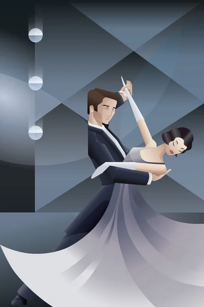 Pareja bailarina Art Deco póster de estilo geométrico — Archivo Imágenes Vectoriales