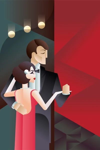 Couple dansant affiche style géométrique art déco — Image vectorielle