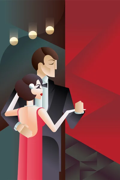 Pareja bailarina Art Deco póster de estilo geométrico — Vector de stock