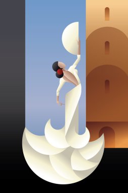 İspanya flamenko dansçısı şehir peyzaj üzerinde