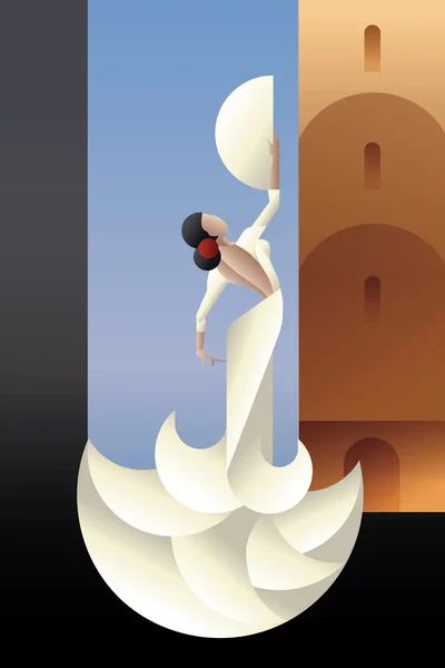 İspanya flamenko dansçısı şehir peyzaj üzerinde — Stok Vektör