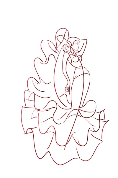 Gebaar tekening flamenco danseres expressieve pose — Stockvector