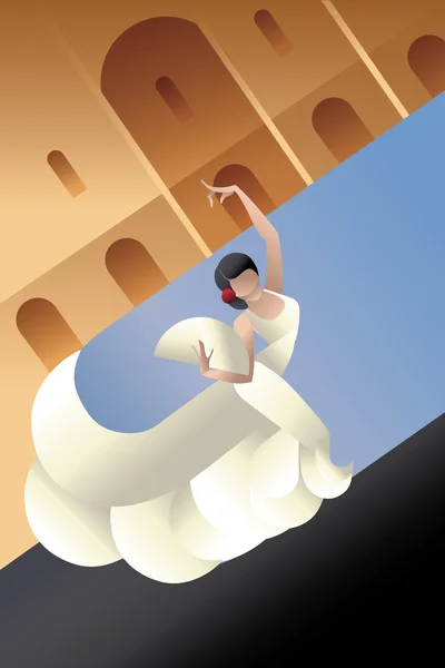 Styled Spain Flamenco dancer on sity landscape — Stock Vector