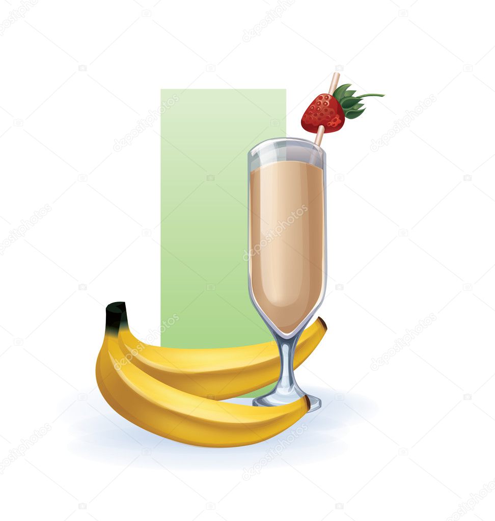 banana  in goblet of juice, cocktail, smoothie