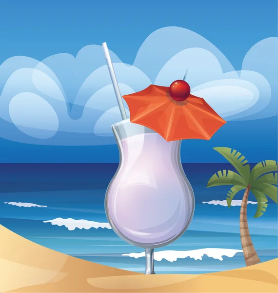 Cocktail exotique tropical sur la plage de l'océan — Image vectorielle