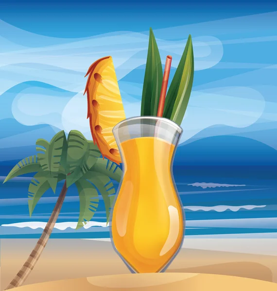 Cocktail exotique tropical sur la plage de l'océan — Image vectorielle