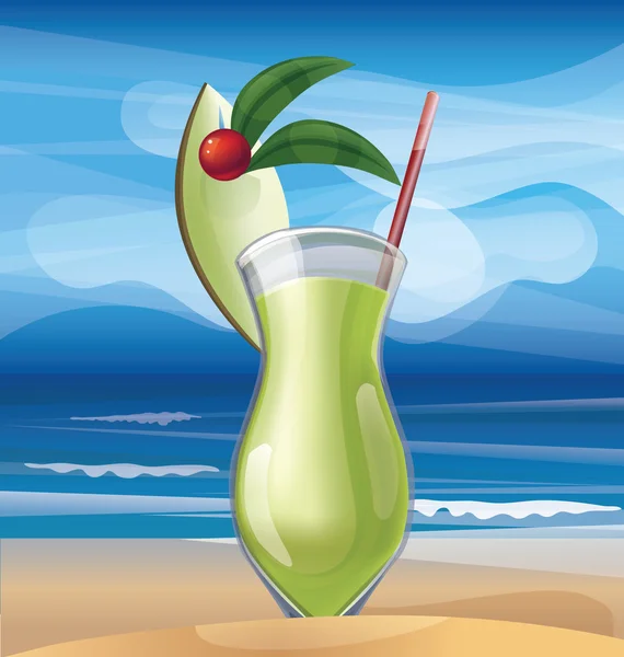 Cocktail exotique tropical sur la plage de l'océan — Image vectorielle