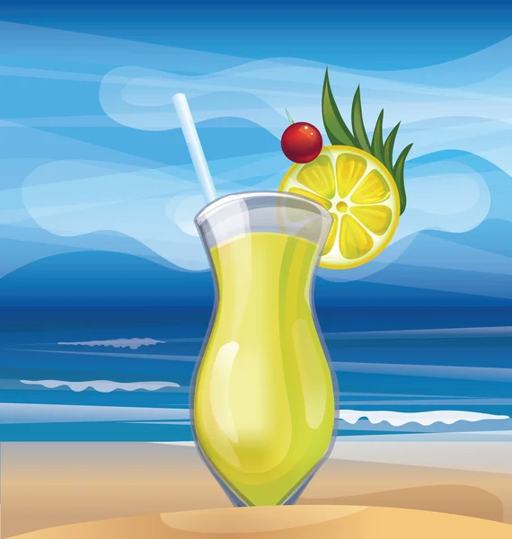 Cocktail exótico tropical na praia do oceano — Vetor de Stock