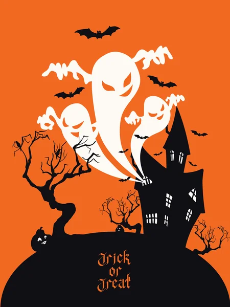Spooky House Trick or Treat disegno della carta — Vettoriale Stock
