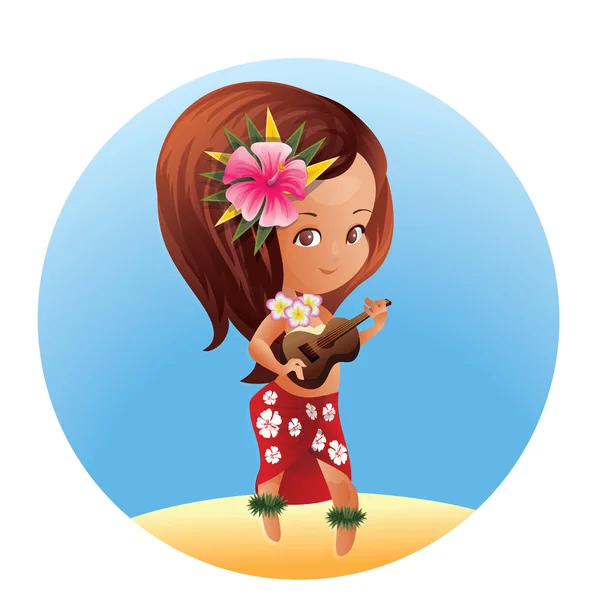 Luau Ukulele Hawaiian cartoon meisje — Stockvector