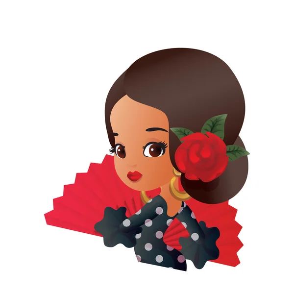 Latino spagnolo carino chibi cartoon ragazza — Vettoriale Stock