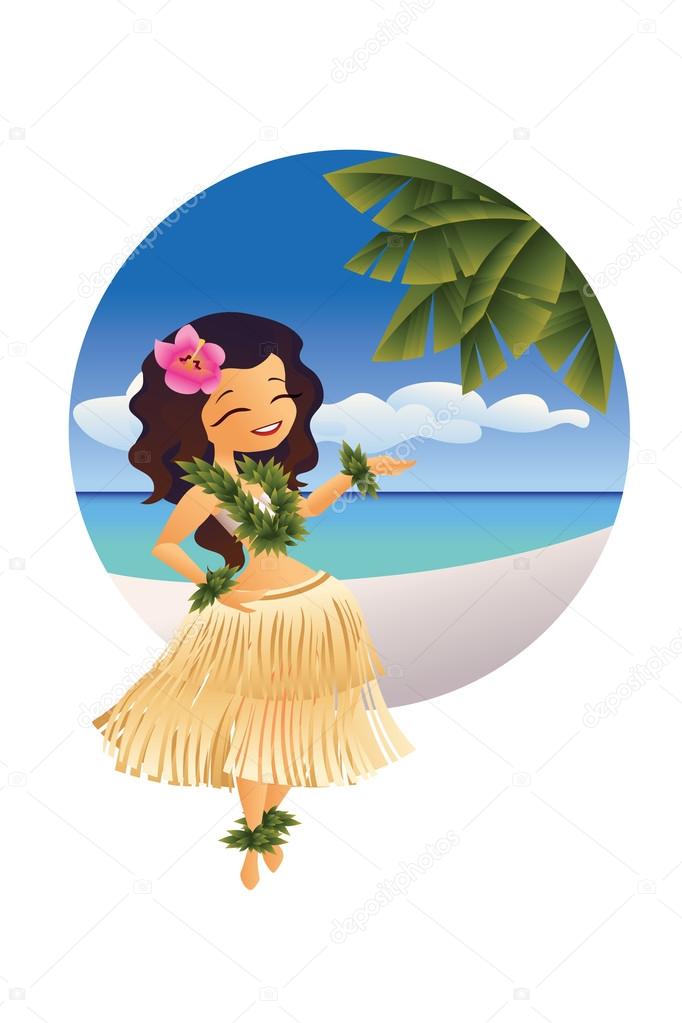 hawaiian young hula dancer on ocean beach