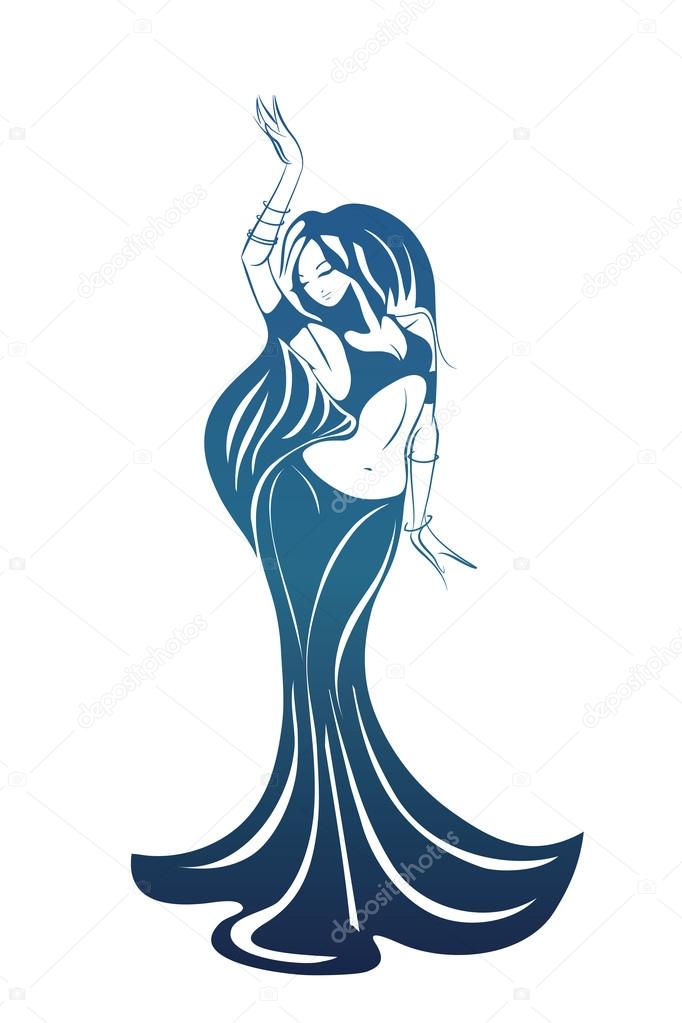 Dancing woman in expressive pose. flat silhouette