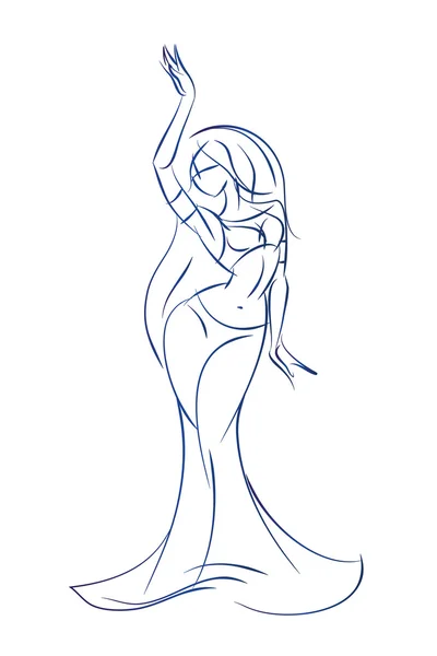 Belly Dancer figura gesto bosquejo línea dibujo . — Vector de stock