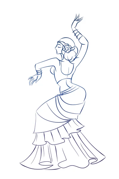 Belly Dancer figure gesture sketch line drawing. — Stock Vector